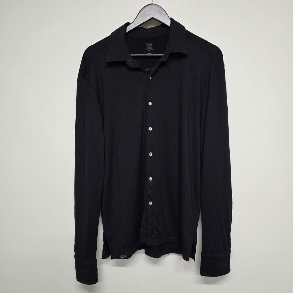 Icebreaker Merino Wool Shirt Mens L Black Long Sleeve Button Down Outdoors